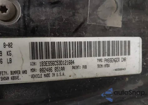 2003 Dodge Neon Sxt z USA, uszkodzony, nr VIN 1B3ES56C53D121684